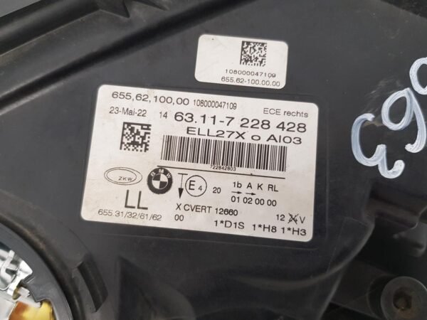 Far dreapta BMW Seria 7 F01 F02 xenon adaptiv 63117228428 2010 2011 2012 2013 - imagine 9
